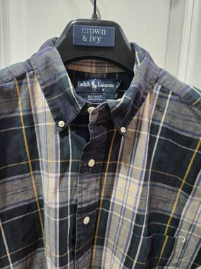 Ralph Lauren Men’s Navy & Beige Plaid Button-Down Shirt